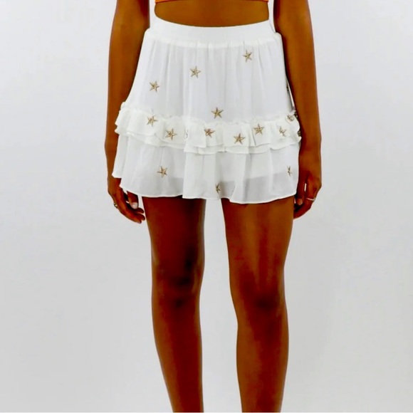 STORIA-Embroidered star mini skirt, ruffled edge & elastic waistband Size Small - Picture 1 of 4
